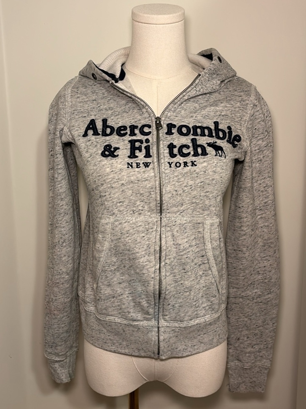 Abercrombie & Fitch Heather Gray Full-Zip Hoodie with Logo